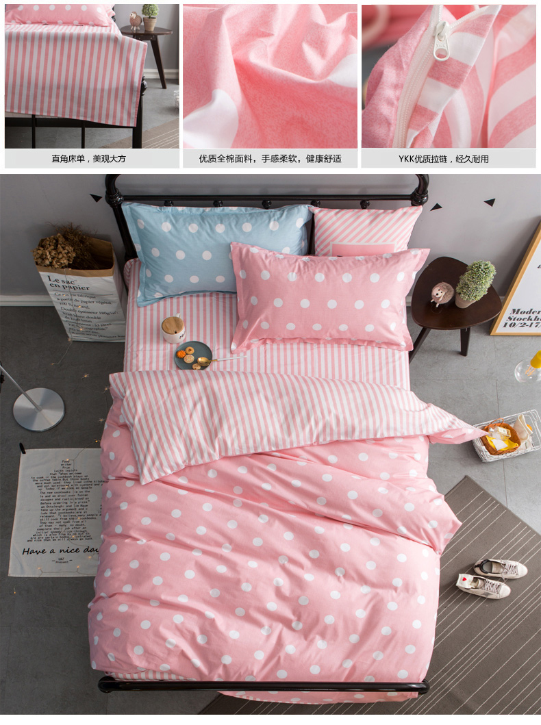 Sheets ba mảnh sinh viên ký túc xá duy nhất 0.9 m cotton phòng ngủ quilt cover pillowcase 1.2 m bộ đồ giường cô gái