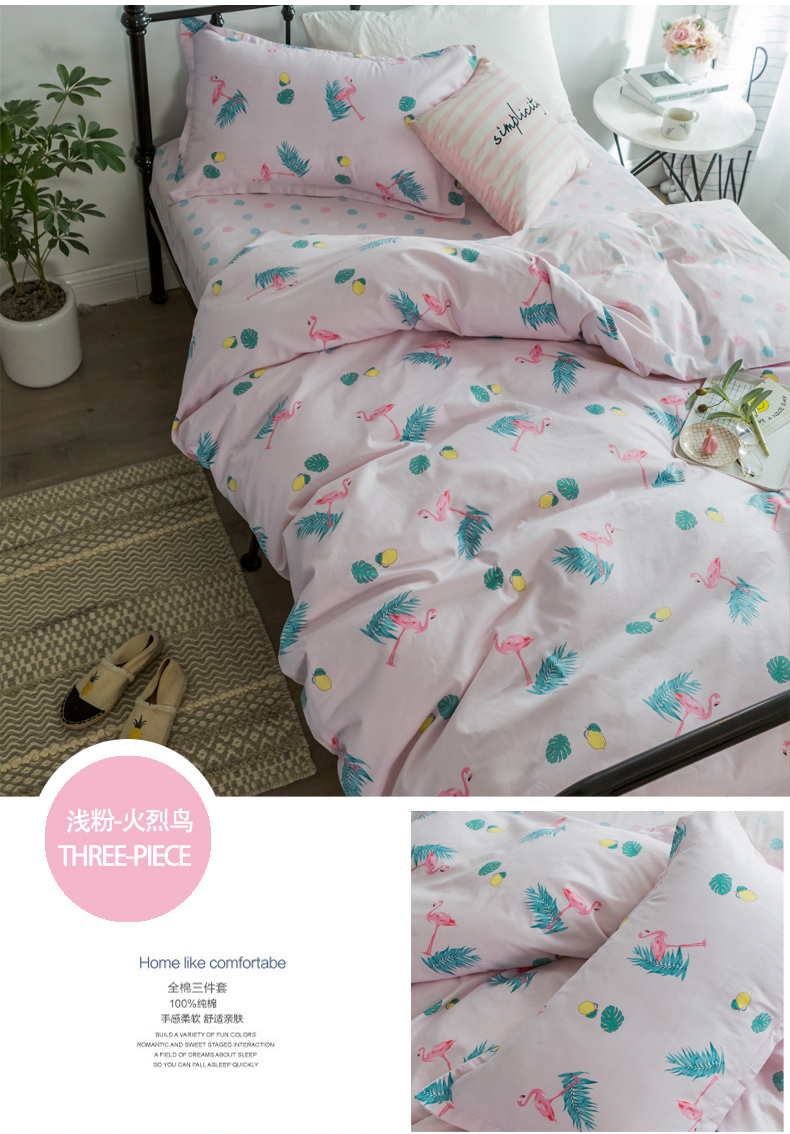 Sheets ba mảnh sinh viên ký túc xá duy nhất 0.9 m cotton phòng ngủ quilt cover pillowcase 1.2 m bộ đồ giường cô gái