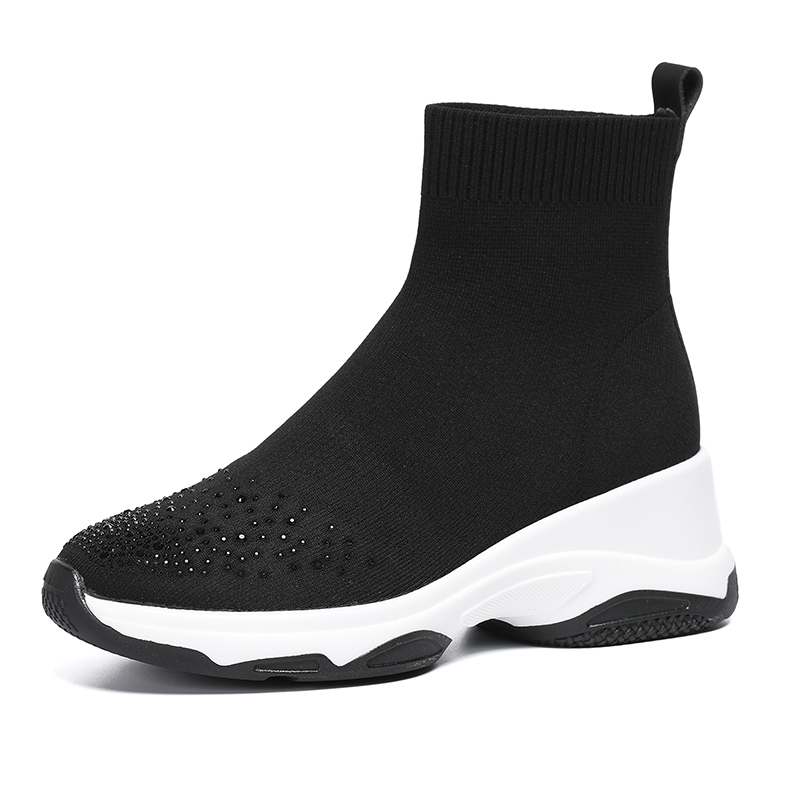 Belle Manqi New Sock Boots for Women, Genuine Leather Elastic Boots, Casual Women's Boots, Wedge Heel, Soft Sole, Thick Sole, Knitted Sock Shoes