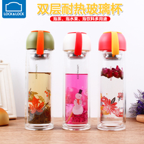 Korean music button glass cup double-layer student fresh and cute girl portable tea cup