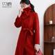 Beiyuan mid-length red bud collar cashmere coat for women
