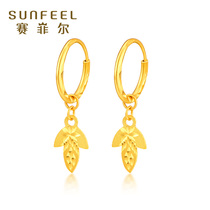 Saifel gold earrings full gold 9999 earrings long leaves stud gold branches Jade leaves earrings female send mother