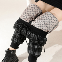 Plaid down pants women's overalls winter wear 2021 new padded fashion white duck down high waist warm cotton pants