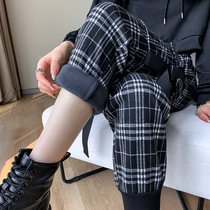 Woolen Plaid Pants Women's Fall Winter 2021 New High Waist Loose Harlan Pants Radish Bunch Feet Plus Cashmere Thickened Overalls