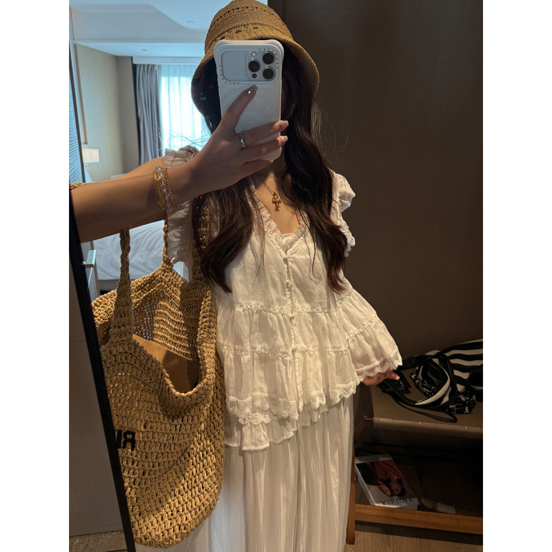 Fancccy Ramie Flutter Sleeve Shirt for Women 2026 Summer New Design Sleeveless Vest Age-Reducing Shirt