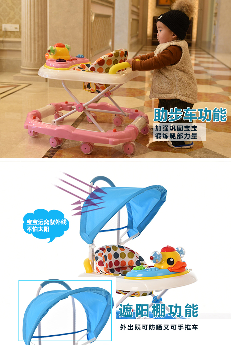 Baby Walker 6 7-18 tháng Chống rollover đẩy có thể ngồi đa chức năng với âm nhạc trẻ em bé trai và bé gái