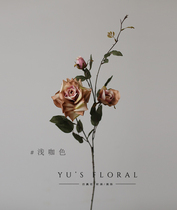 Simulation flower vintage 3 head rose landscape flower Wedding flower Home decoration space decoration silk flower