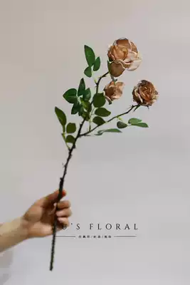 Simulation flower retro color three-headed small rose oil painting style flower weng flower arrangement hand bouquet with flower floral landscaping