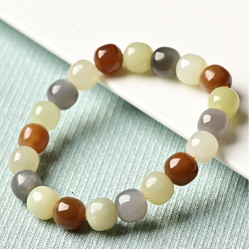 Xinjiang and Tian Yu Bracelet white jade jade tobacco purple and old jewel barrel bead fashion string