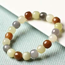 Xinjiang Hetian jade bracelet White Jade sugar jade tobacco purple treasure old type beads men and women Jade bucket beads fashion string