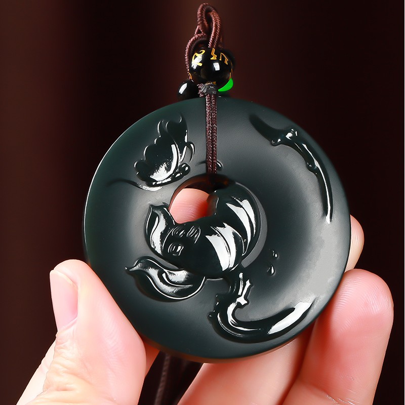Xinjiang Hetian jade flower blooming rich jade pendant sapphire round safety buckle men and women pendant jade protection peace jade pendant