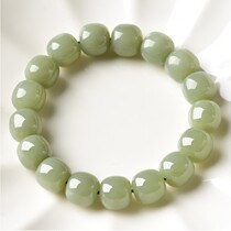 Natural Hetian Jade Xinjiang Qimen material and blue hand string old beads Jade bucket beads single circle jewelry bracelet for men and women