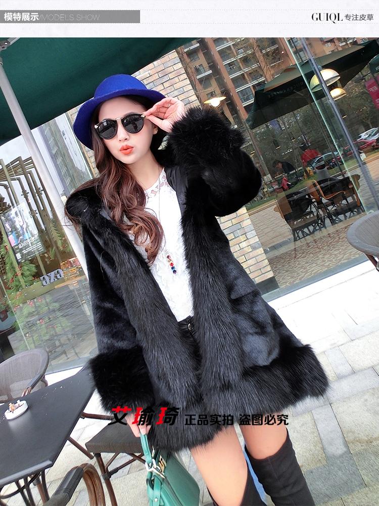 2018 lông giả lông thỏ sang trọng Slim fox lông chồn trong chiếc áo khoác dài trùm đầu là quần áo mỏng của phụ nữ áo lông cừu