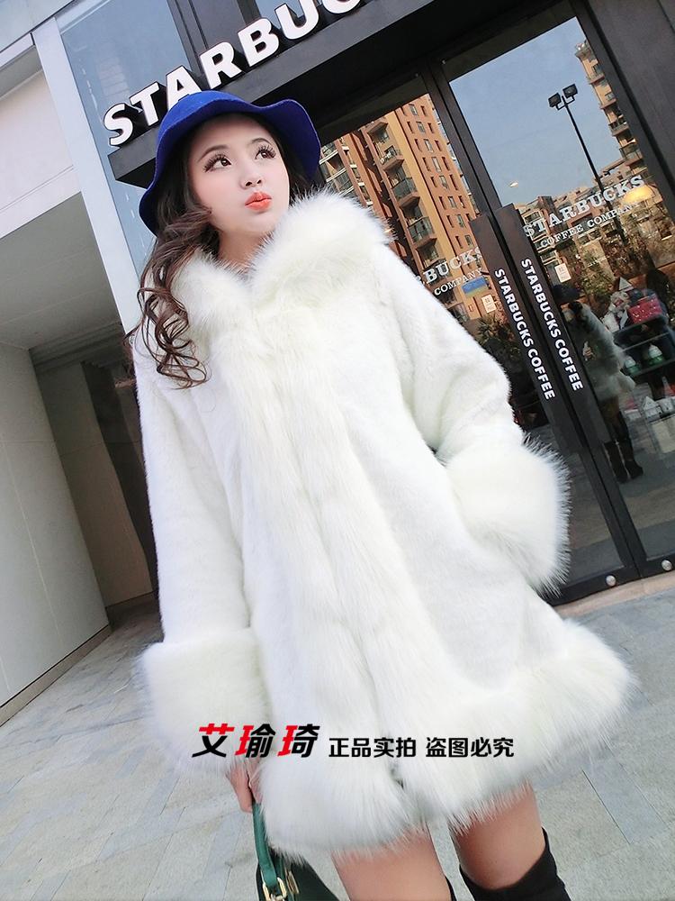 2018 lông giả lông thỏ sang trọng Slim fox lông chồn trong chiếc áo khoác dài trùm đầu là quần áo mỏng của phụ nữ áo lông cừu