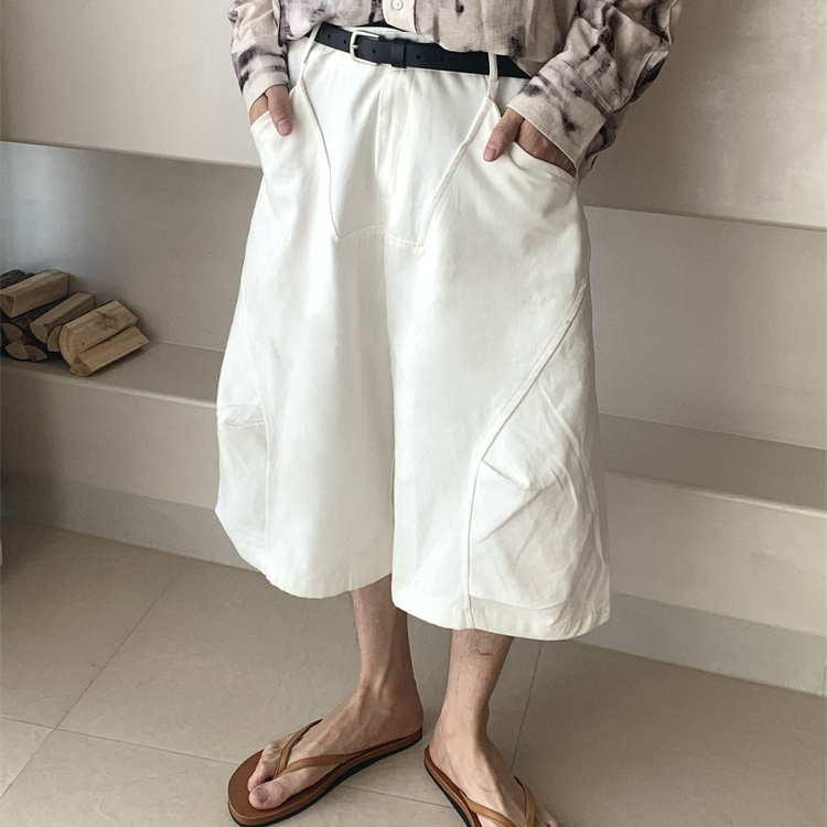 Pickled Pepper Flying Squirrel Pjfs Korean Versatile Retro White Capri Pants Solid Color Capri Jeans Loose Casual Shorts