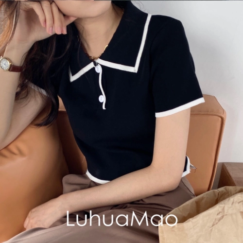 [Частная школа цветочная рубашка поло] Just Be Yoo/Sweet Baby's Pure Contrast Polo рубашка Polo