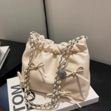 Сумка на одно плечо, небольшая сумка, модная сумка через плечо, мусорный мешок с бантиком, сумка подмышку, городской стиль