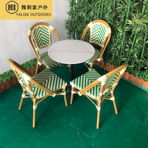Café Café Cane Chair Restaurant Milk Tea Shop Balcony Dining folk Bamboo Rattan Chair Mesh Red Popcorn outdoor table and chairs