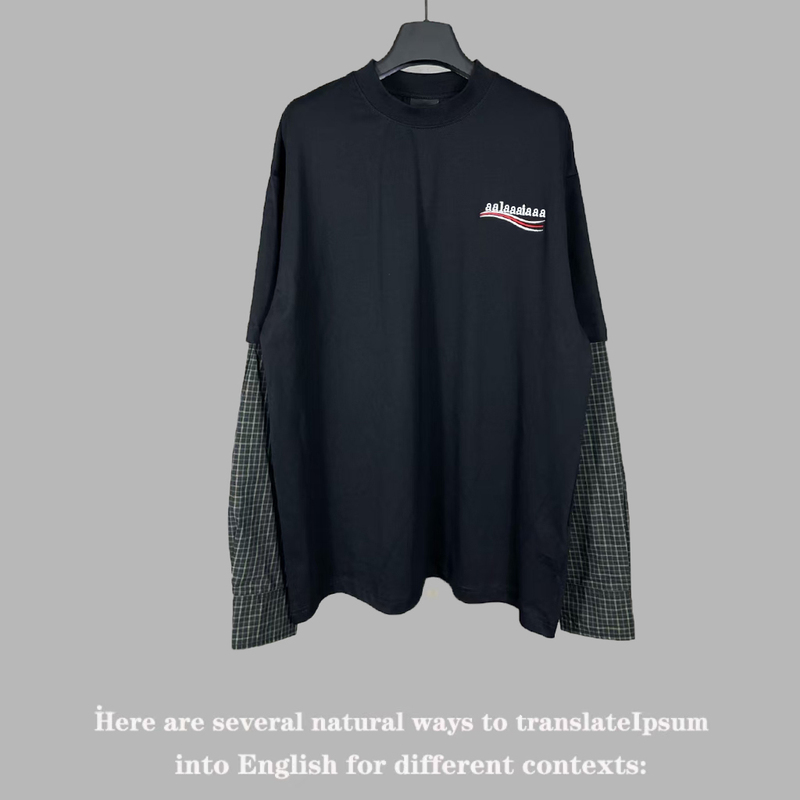 Ceiling! Paris-Style Classic Trendy Brand Coke Wave Embroidered Logo Plaid Fake Two-Piece Long-Sleeve Unisex Style