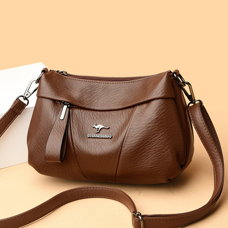 Live broadcast popular bag women's genuine leather fashion versatile crossbody bag soft leather three-layer middle-aged mother bag casual shoulder bag