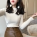 Bf gió áo len nữ retro cổng gió chic chic nửa cao cổ áo len áo thun áo sơ mi áo khoác học sinh áo len tay phồng Cardigan
