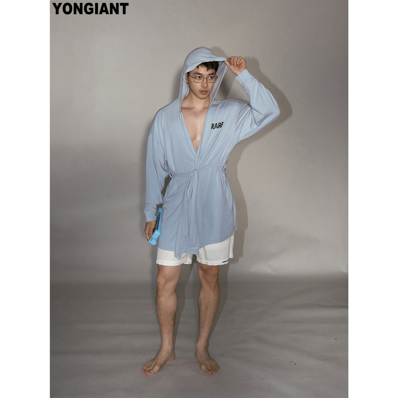 Yongiant Sky Blue Rave Printed Ultra-Skin-Friendly and Comfortable Hooded Nightgown Jacket 2026Aw Yg2599 Yongiant Sky Blue Rave Printed Ultra-Skin-Friendly and Comfortable Hooded Nightgown Jacket 2026Aw Yg2599