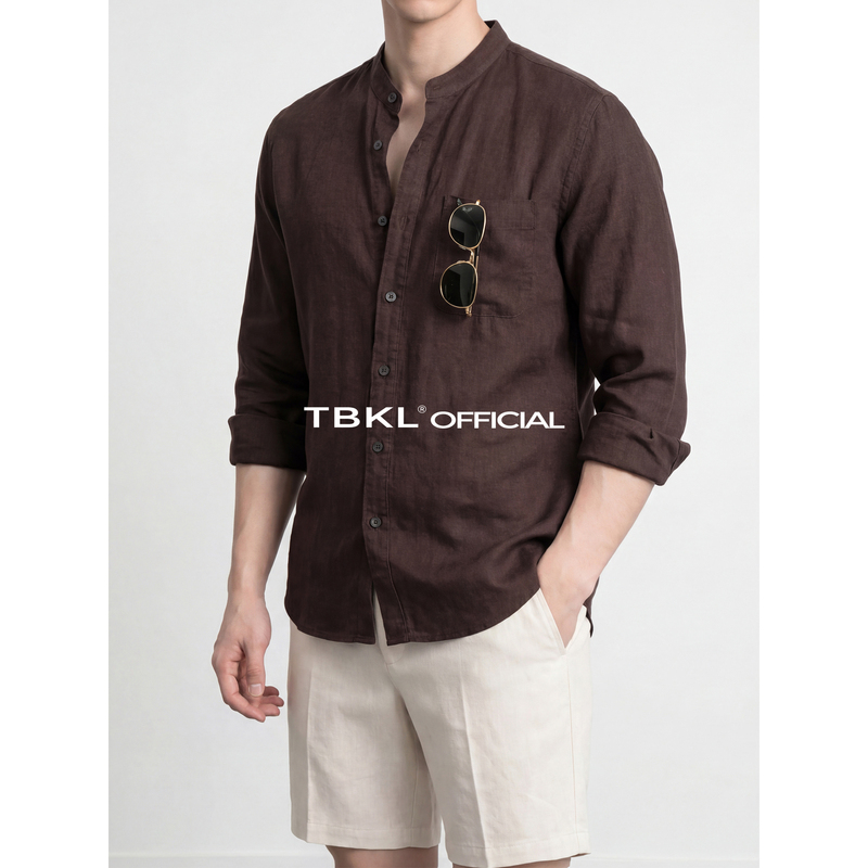 100% High-Quality Linen Italian-Style Old Money Small Stand Collar Patch Pocket Long-Sleeve Shirt Business Breathable Commuter Shirt Autumn 100% High-Quality Linen Italian-Style Old Money Small Stand Collar Patch Pocket Long-Sleeve Shirt Business Breathable Commuter Shirt Autumn