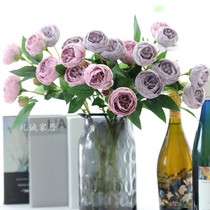 Single branch 4 head tea rose home decoration fake flower silk cloth flower table flower wedding wedding arrangement simulation Camellia