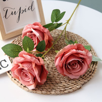 Three flannel rose simulation rose wedding road guide decorative flower wall home soft dress fake flower photography