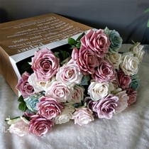 Single branch retro color rose home decoration fake flower table vase flower arrangement wedding wedding arrangement floral art