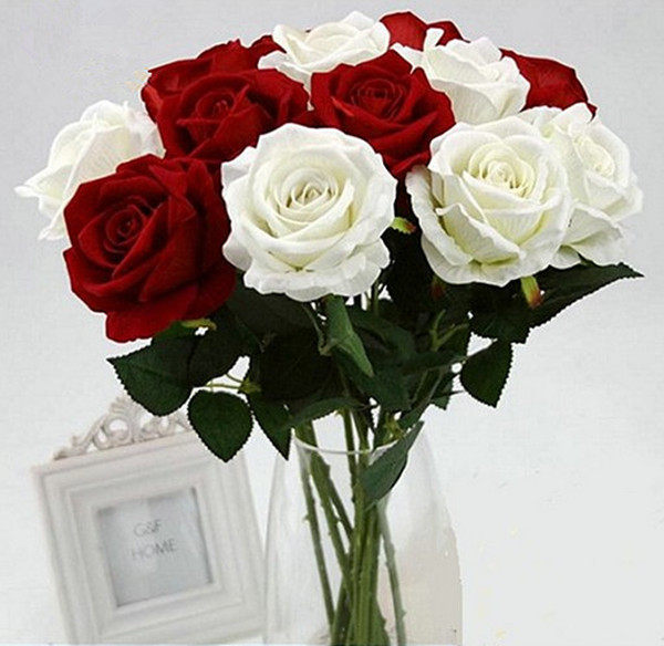 (Courtesy) emulation rose flowers single branch suede cloth feel Rose Valentine's Day gift wedding placement flowers