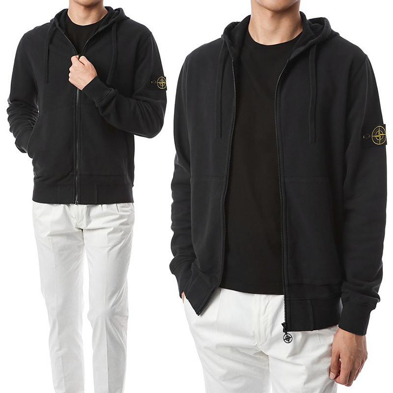 Stone Compass Embroidery Shoulder Patch Basic Hooded Sweatshirt Autumn and Winter Casual Functional Zipper Jacket for Men