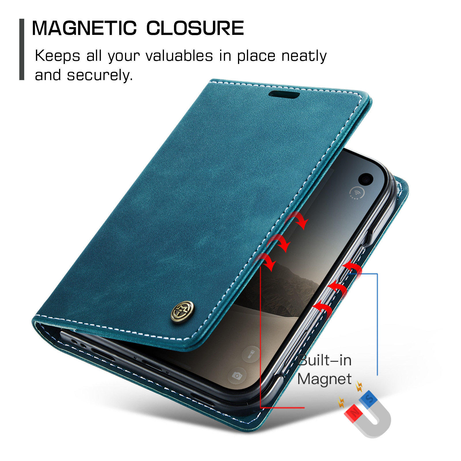 Teal Leatherette White Stitching iPhone Case