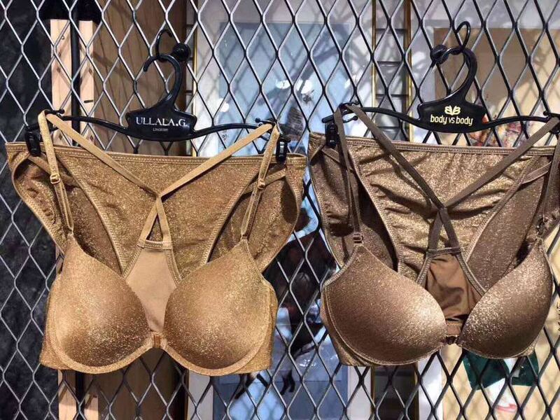 New Korean Ullala Gold Bra and Panty Set in Stock, Gold Silk Lingerie, Beautiful Back, Front Buckle, Push-Up, Sexy and Supportive