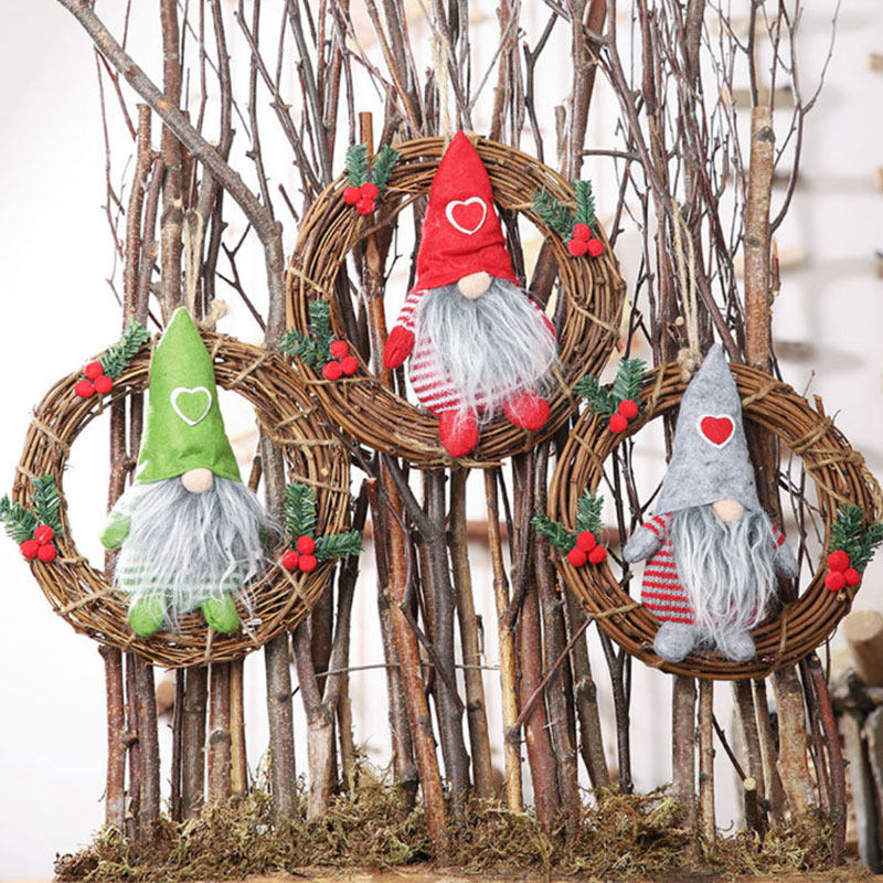 Faceless doll small doll rattan ring pendant doll garland ornaments Christmas shopping mall window decoration Christmas gifts