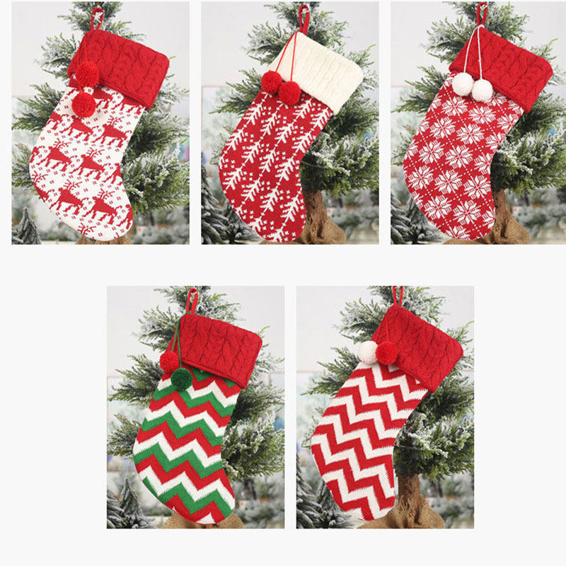 Christmas knitted Christmas socks wool socks red and white elk snowflake gift bag children's gift bag Christmas decorations
