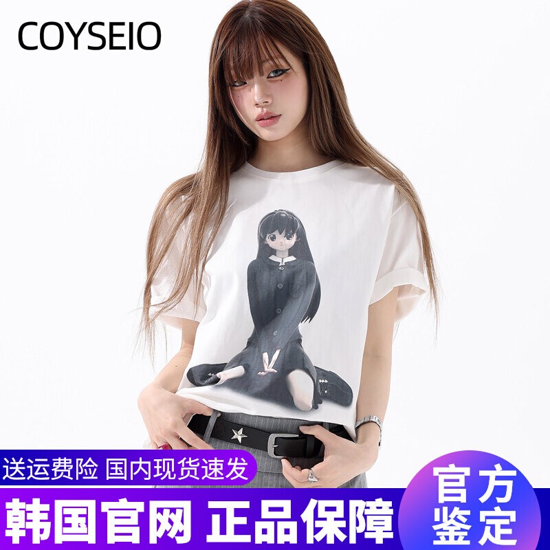 [Authentic Korean Product] Trendy Brand Coyseio Short-Sleeved T-Shirt for Women, Cartoon Anime Girl, Same Style as Nwejeans