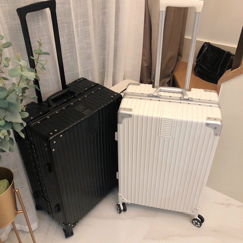 Suitcase Ins Nets Red Female Suitcase Man Aluminum Frame Pull-Lever Box Universal Wheel Sturdy And Durable Cryptography Leather Case Tide