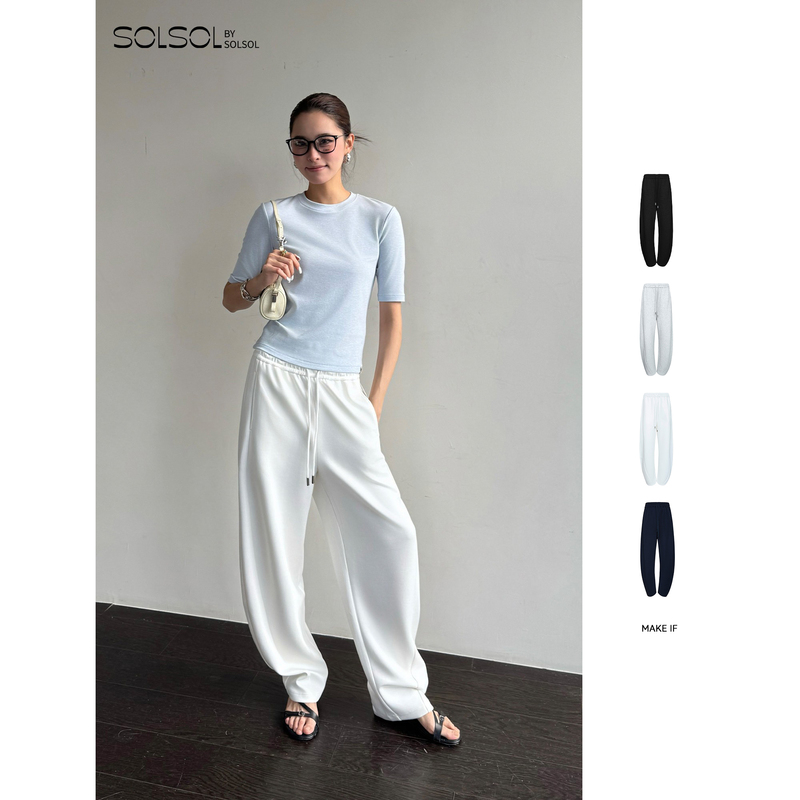 Make if 26 Spring/Summer New Casual Air Drawstring Scimitar Pants/Pocket Ice Cream Pants Solsol