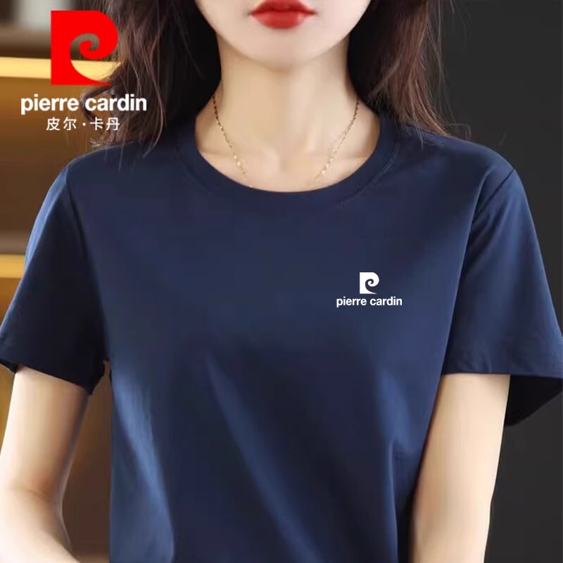 Pierre Cardin Women's Pure Cotton Short-Sleeved T-Shirt 2026 New Summer Round Neck Casual Versatile Loose Slimming Top Pierre Cardin Women's Pure Cotton Short-Sleeved T-Shirt 2026 New Summer Round Neck Casual Versatile Loose Slimming Top