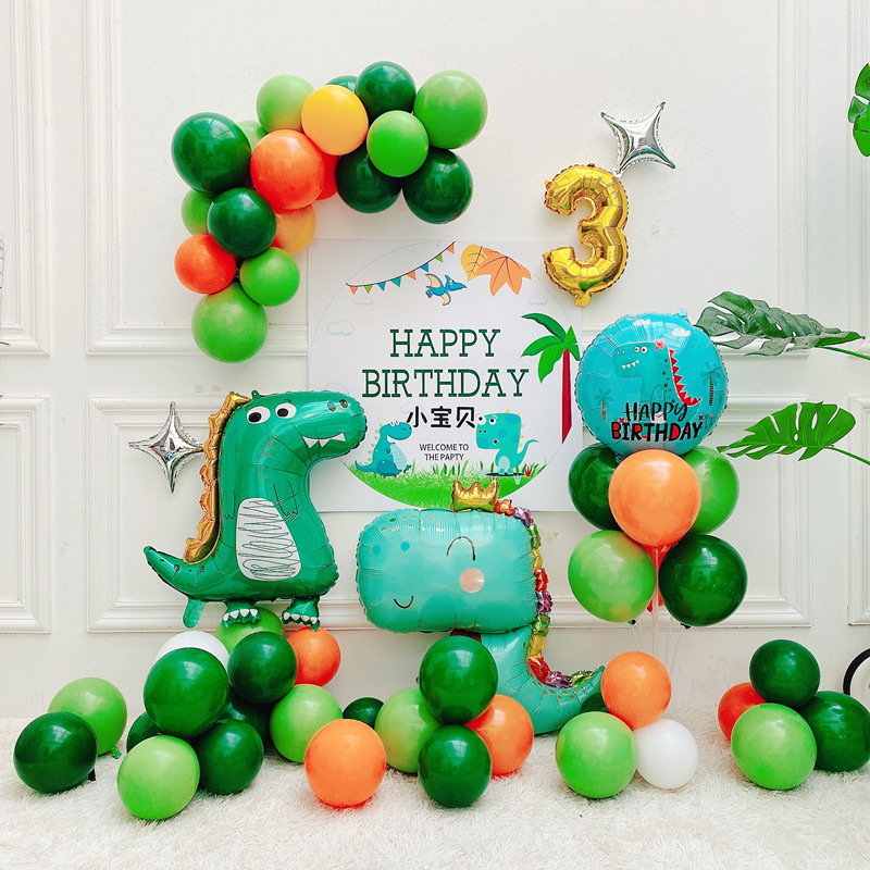 Baby Balloon Child Cartoon Decoration Scene Placement A Week Old Boy Happy Birthday Party Dinosaur Background Wall