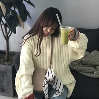 Phong cách Hàn Quốc chic lỏng màu phù hợp với tay áo dài ulzzang set đầu mùa thu và mùa đông áo len dày bf sinh viên áo sơ mi nữ thủy triều áo khoác len nữ hàn quốc