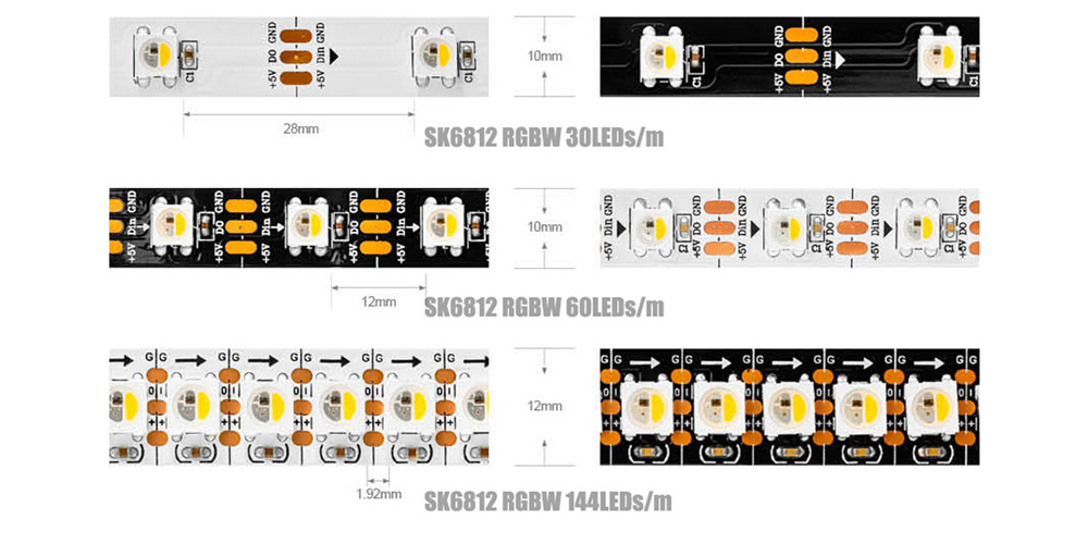  SK6812 RGBW 4 in 1 30/60/144 Pixels/m Individual Addressable LED Strip 