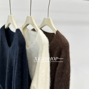 French high-end sense containing 5 cashmere 95 wool v-neck sweater for women in autumn and winter, loose temperament, warm inner sweater