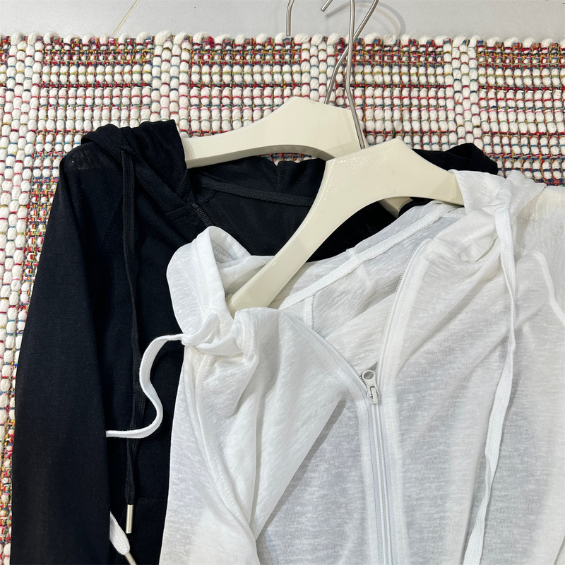 Lightweight Breathable Lyocell Sun-Protective Hooded Sweatshirt for Women, Versatile Casual Age-Reducing Double-Zip Hoodie Short Jacket for Summer