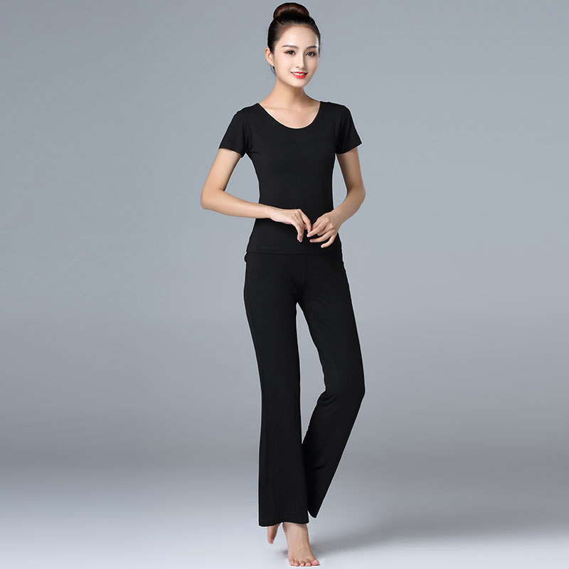 New women's round collar yoga suit Modale women's square dance blouses microlayoga pants practice dance costumes