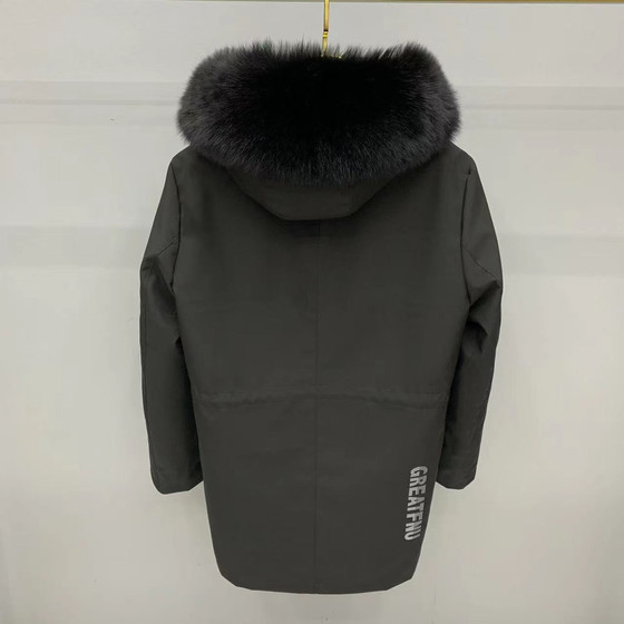 Men's parka new fur one-piece coat fox fur collar rex rabbit liner removable shell winter coat