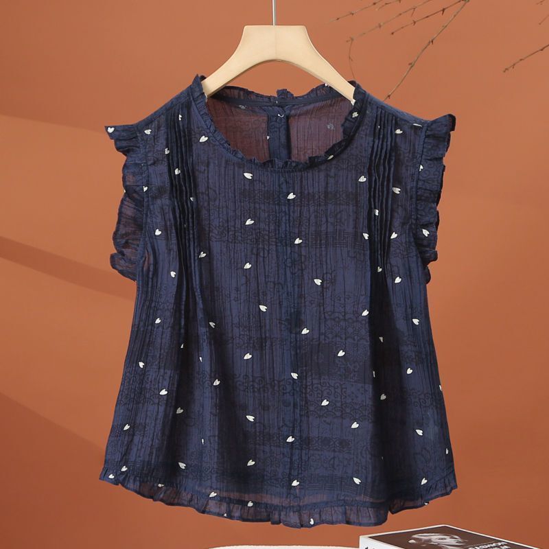 Trendy Ruffled Sleeveless Floral Blouse for Women, Summer Stylish and Youthful Top, Fashionable and Elegant European-Style Mom's Shirt Trendy Ruffled Sleeveless Floral Blouse for Women, Summer Stylish and Youthful Top, Fashionable and Elegant European-Style Mom's Shirt