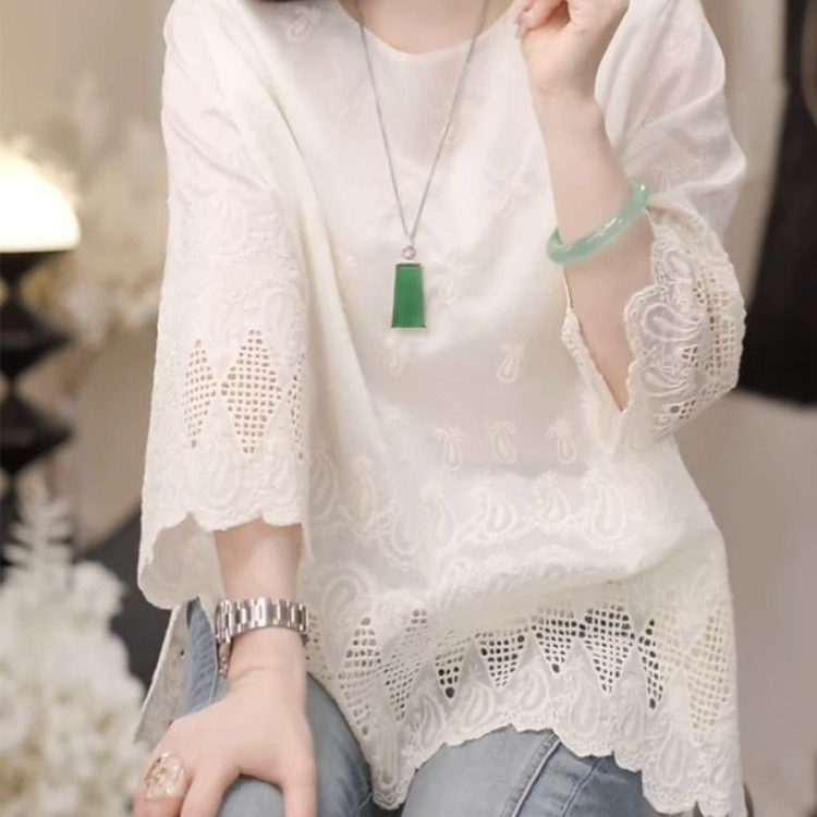 French Lace Hollow-Out Shirt for Women, Early Spring New Style, Stylish, Age-Reducing, Loose, Slimming, High-End, Unique Top French Lace Hollow-Out Shirt for Women, Early Spring New Style, Stylish, Age-Reducing, Loose, Slimming, High-End, Unique Top