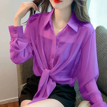 Chiffon ແຂນຍາວສັ້ນ lace-up 2025 ພາກຮຽນ spring ຮູບແບບໃຫມ່ versatile ວ່າງບາງໆສີແຂງ slimming ເສື້ອປ້ອງກັນແສງແດດສໍາລັບແມ່ຍິງນອກ